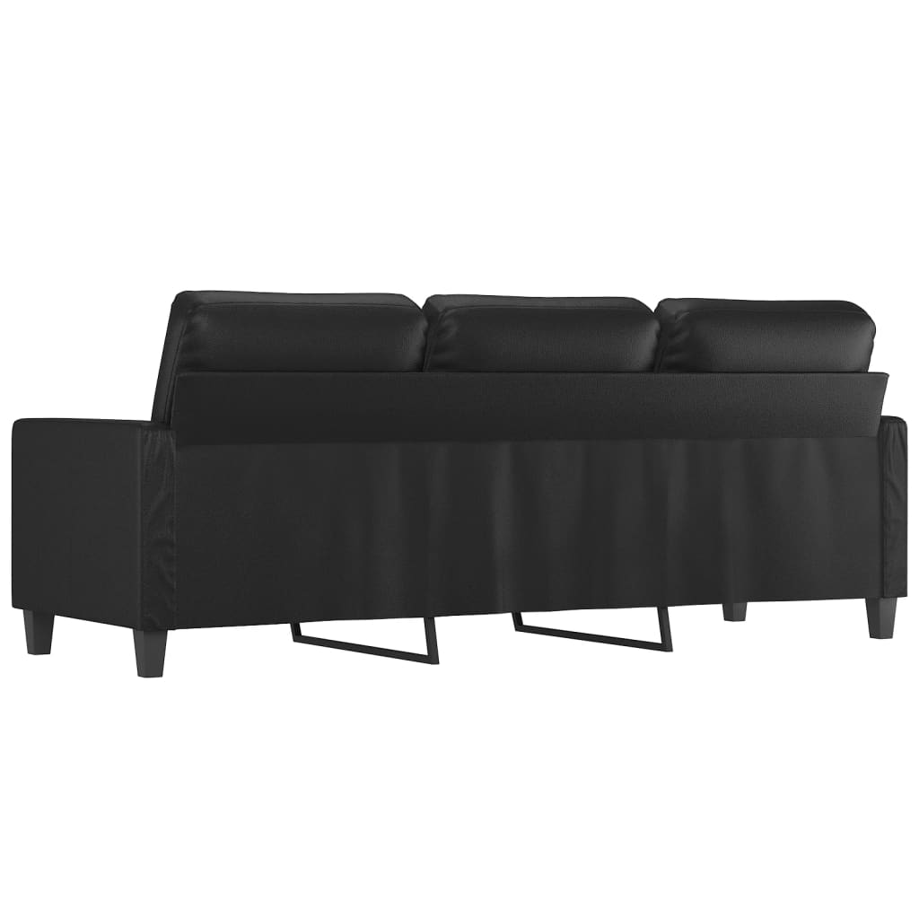 Sofá de 3 lugares 180 cm couro artificial preto
