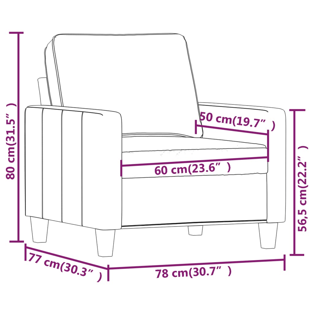 Poltrona tecido 60 cm cinzento-claro