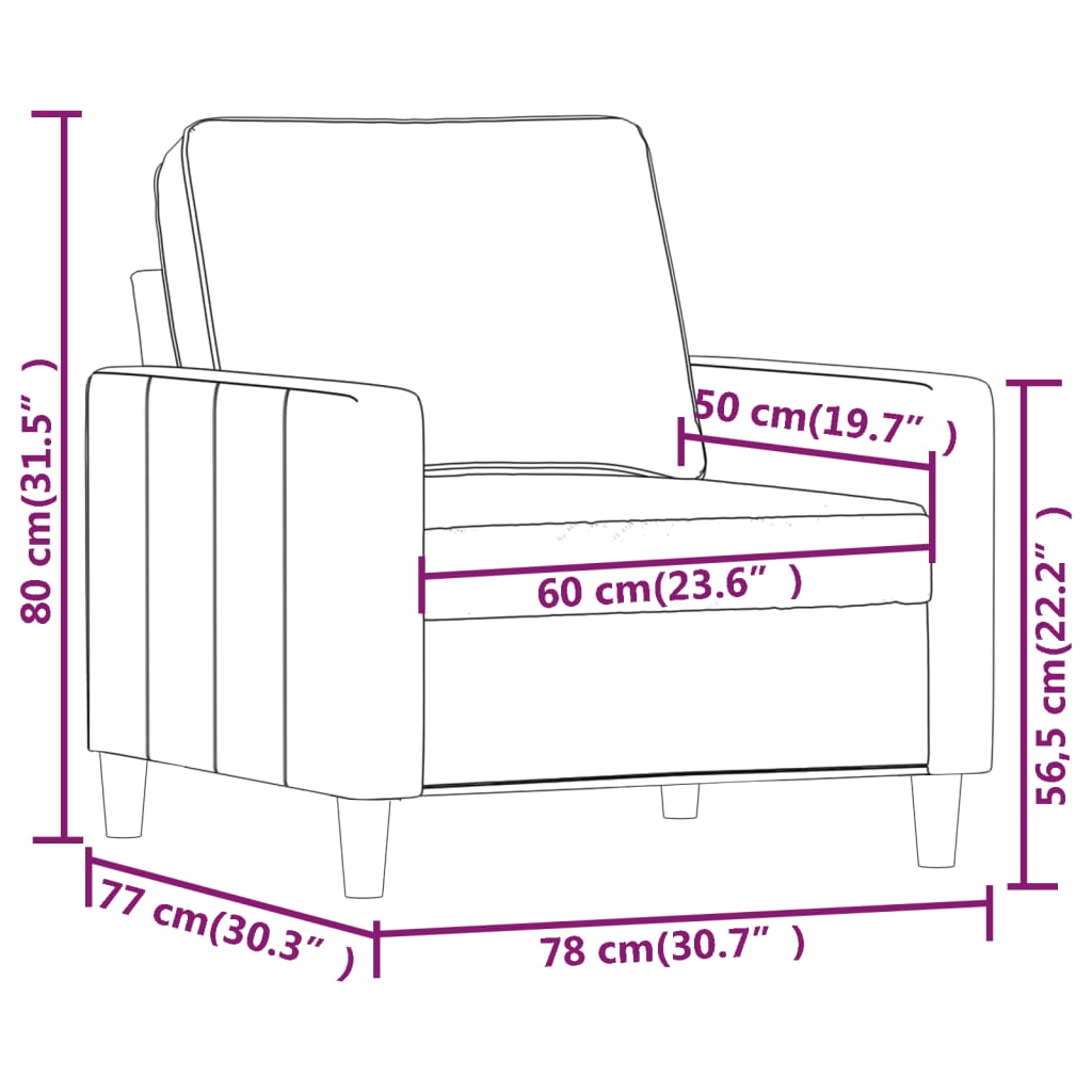 60 cm light grey velvet armchair