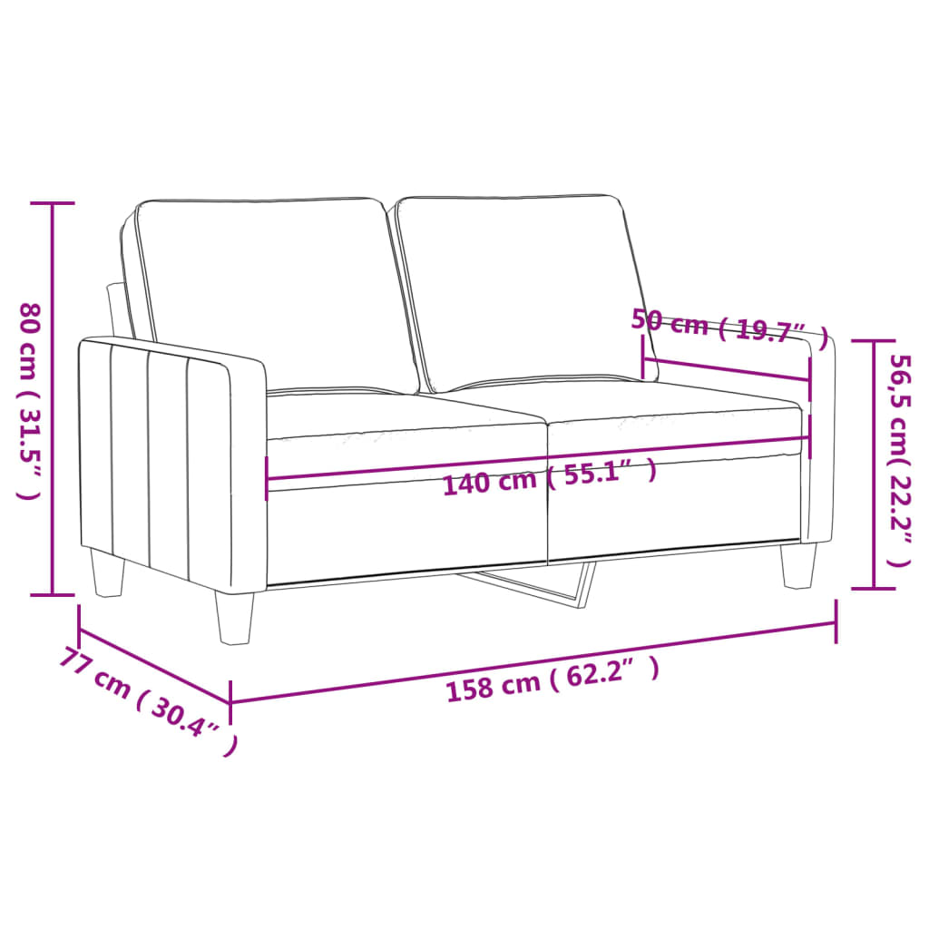 Sofá de 2 lugares 140 cm veludo cinza-escuro
