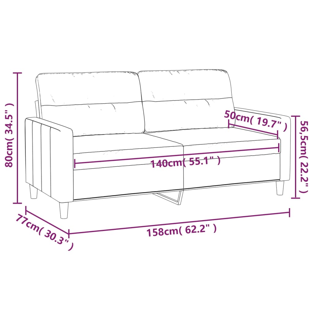 2-seater sofa in 140 cm grey-brown fabric