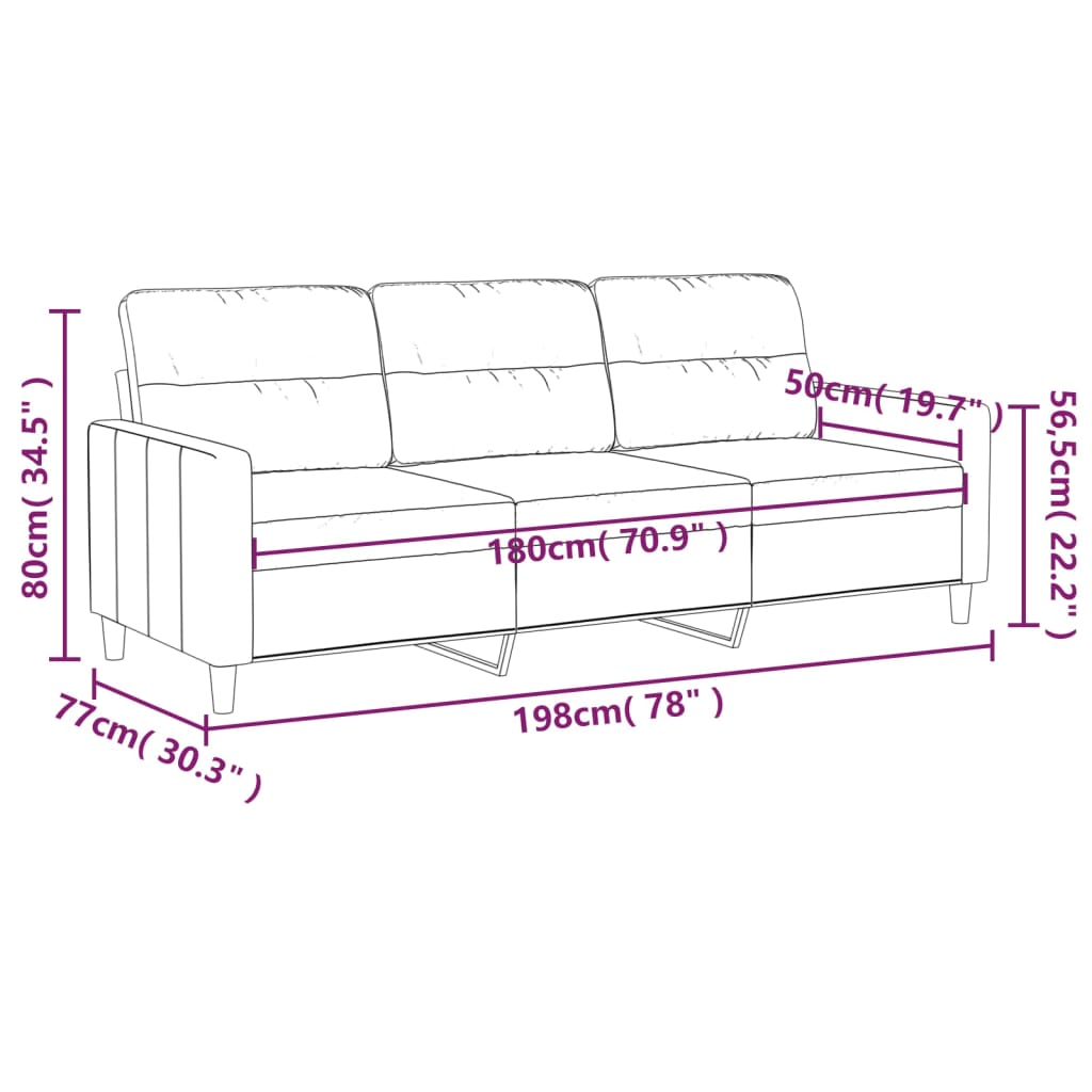 3-seater sofa in black fabric 180 cm