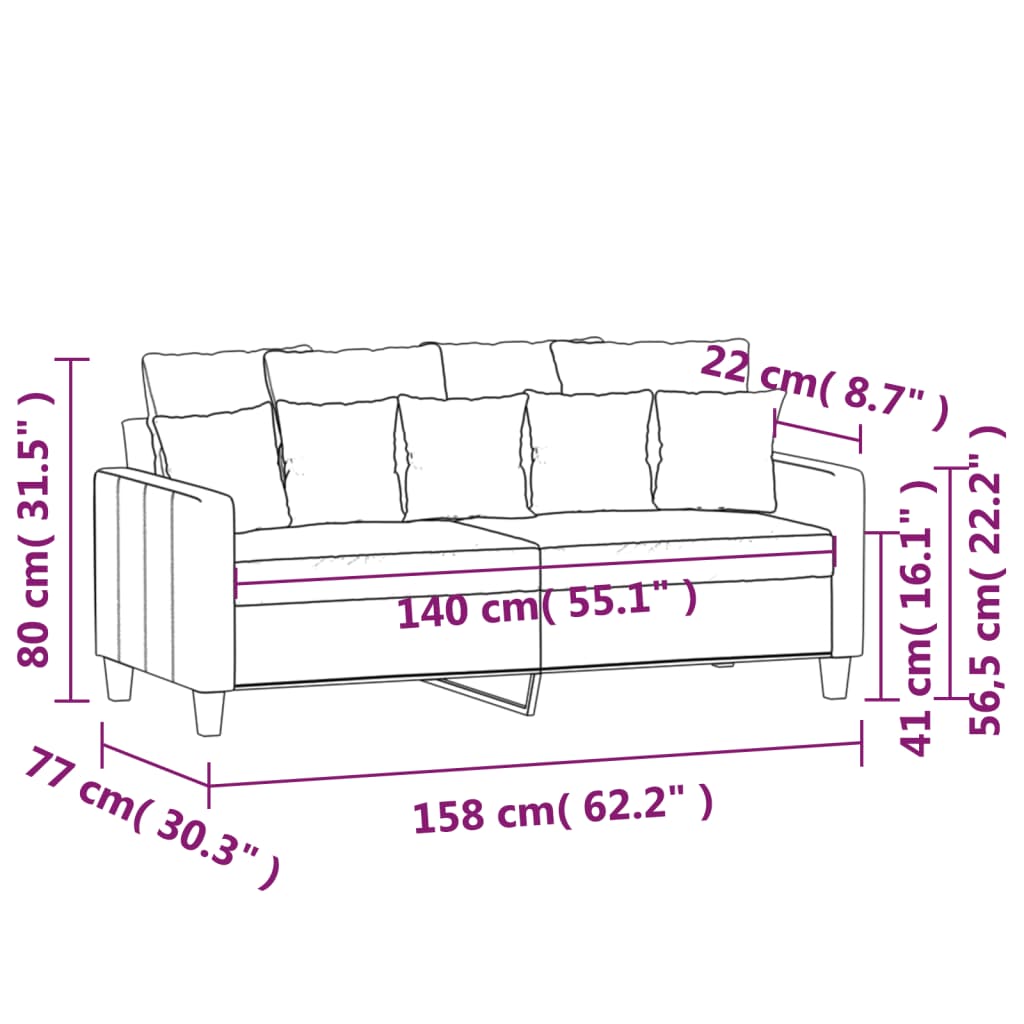 2-seater sofa in 140 cm grey-brown fabric