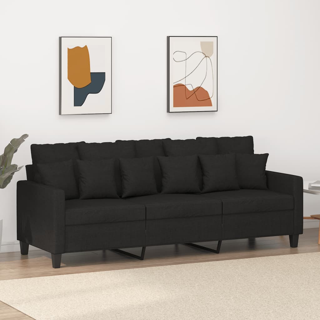 3-seater sofa in black fabric 180 cm