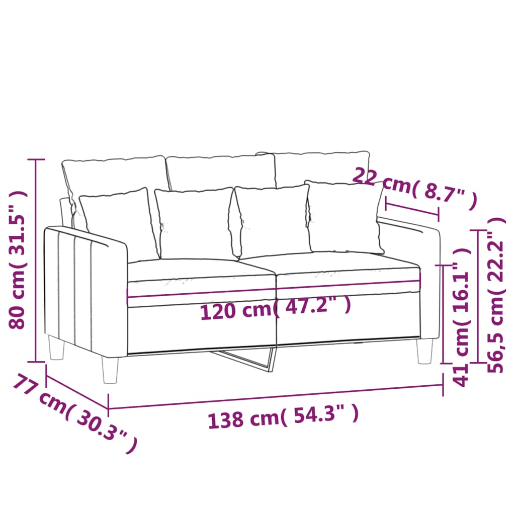 Sofá de 2 lugares veludo 120 cm cor creme