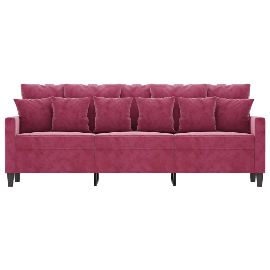 3-seater velvet sofa 180 cm red
