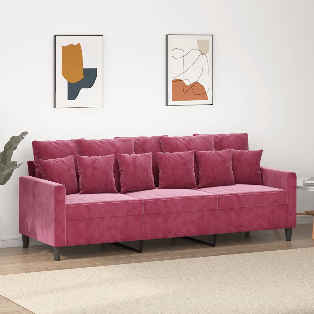 3-seater velvet sofa 180 cm red