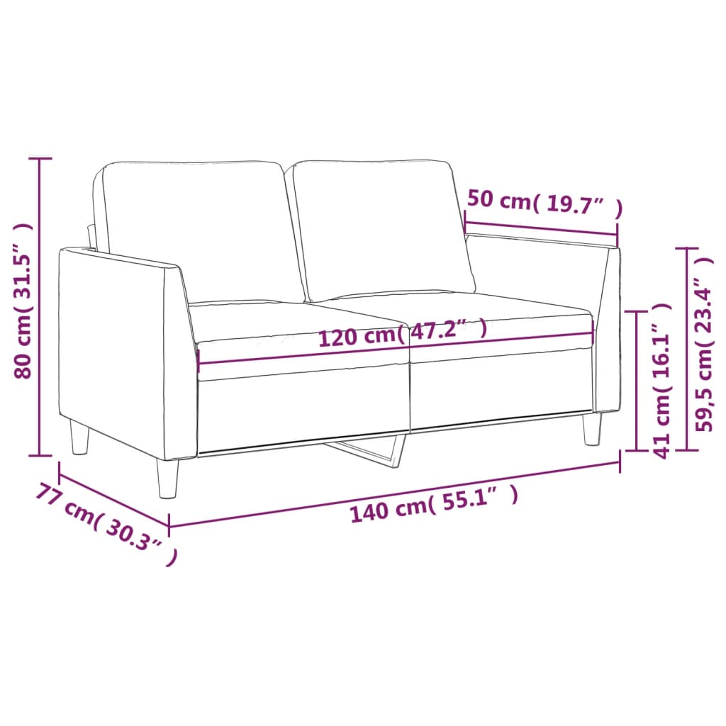 Sofá de 2 lugares 120 cm couro artificial cinza