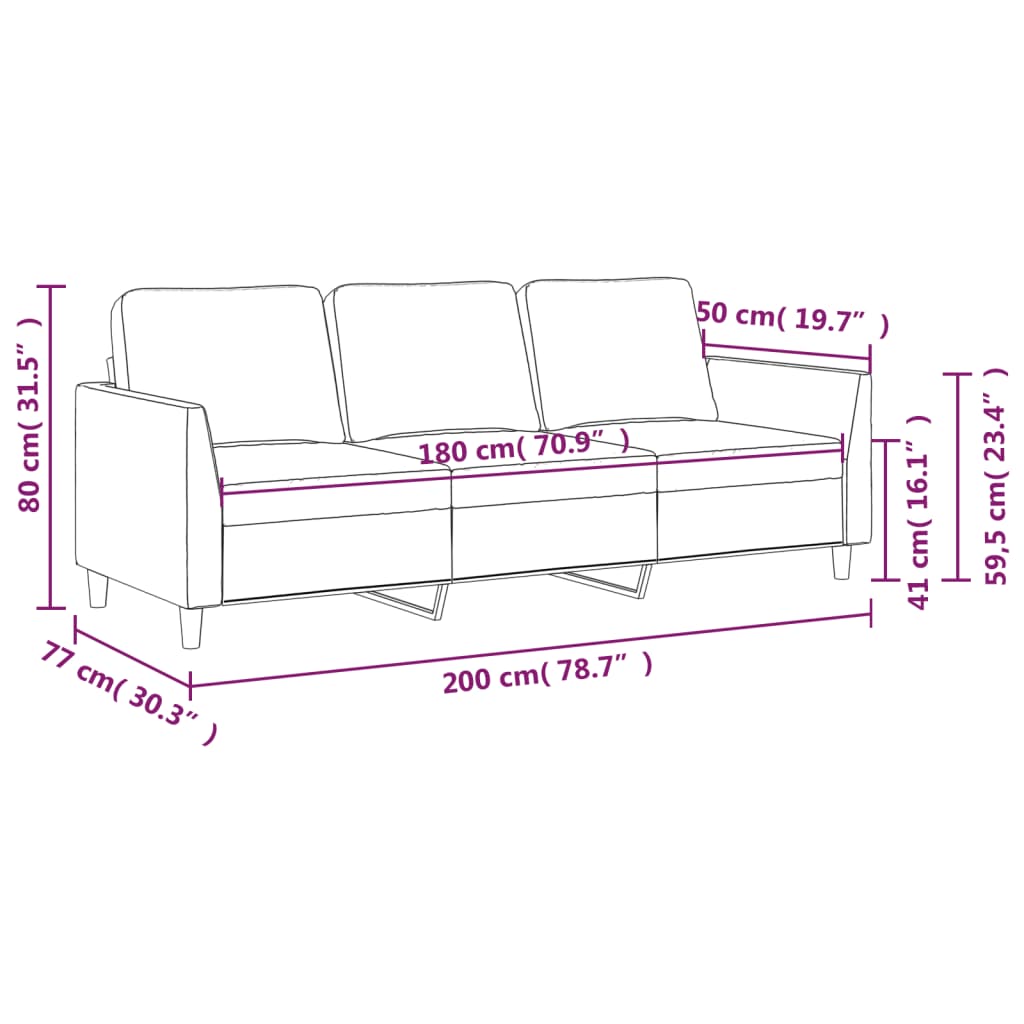 3-seater sofa 180 cm black faux leather