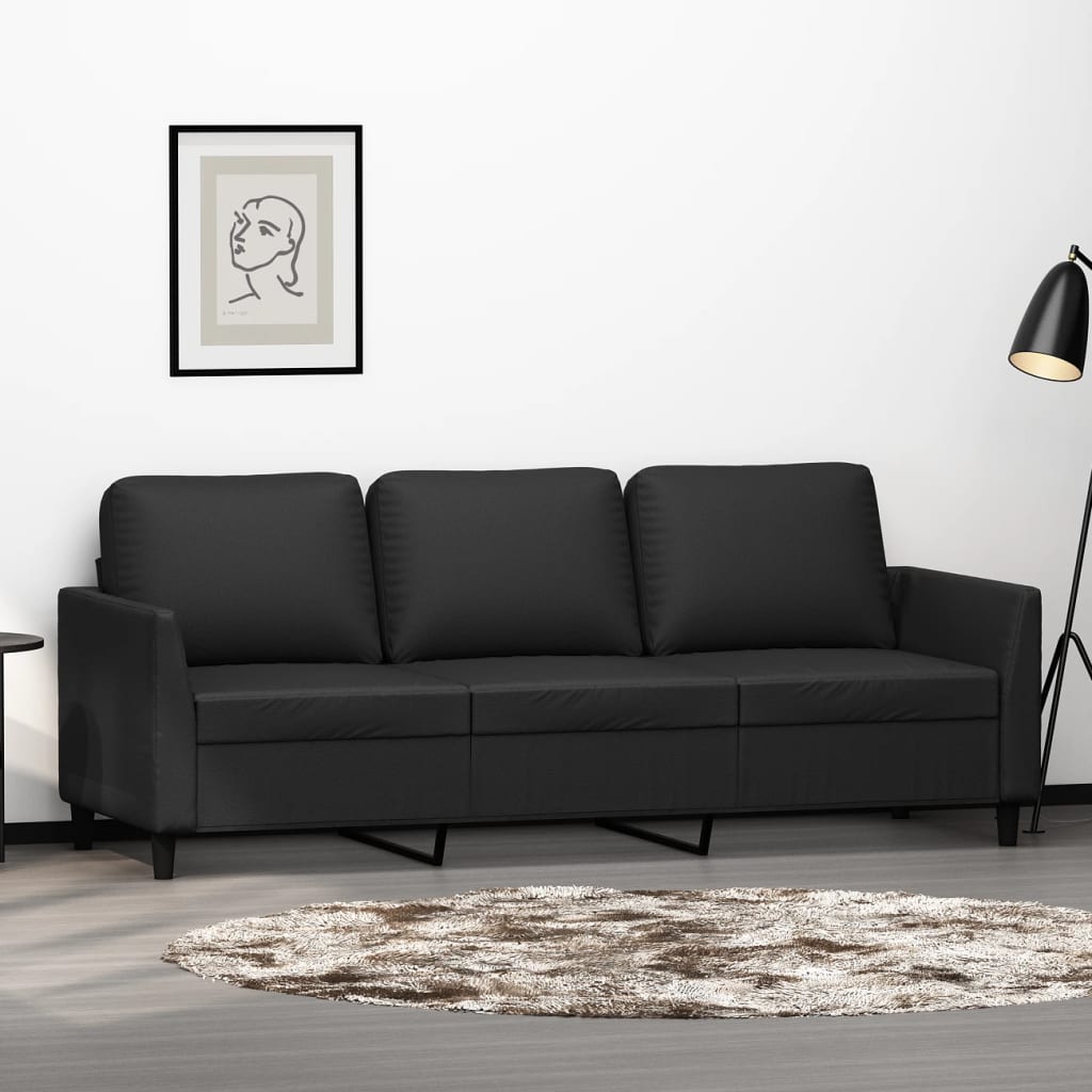 3-seater sofa 180 cm black faux leather