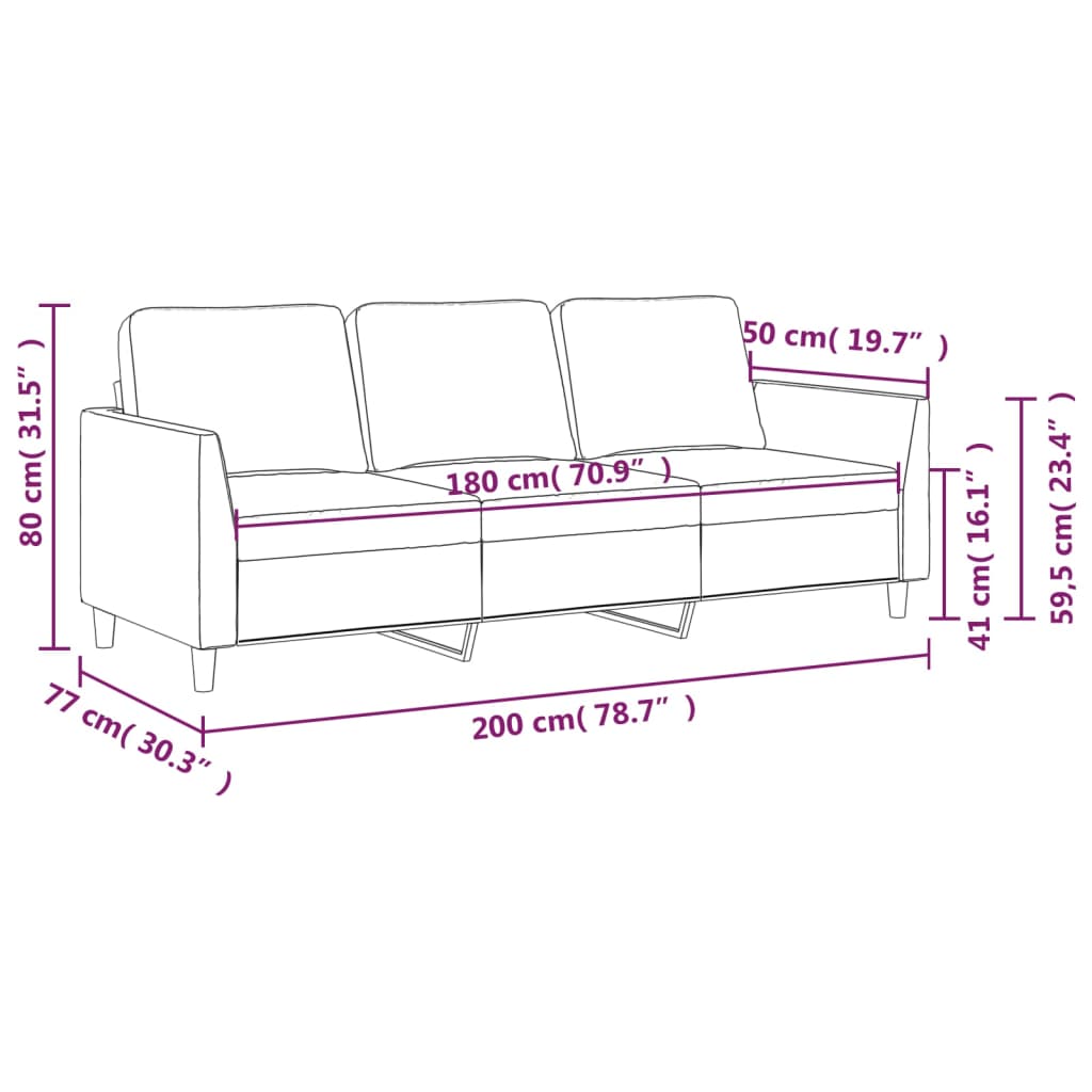 Sofá de 3 lugares 180 cm couro artificial cinza