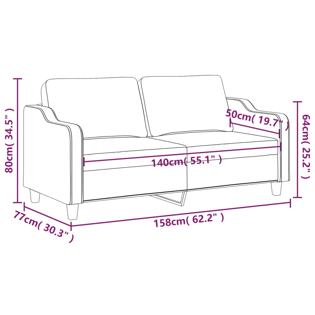 2-seater sofa in fabric 140 cm dark grey