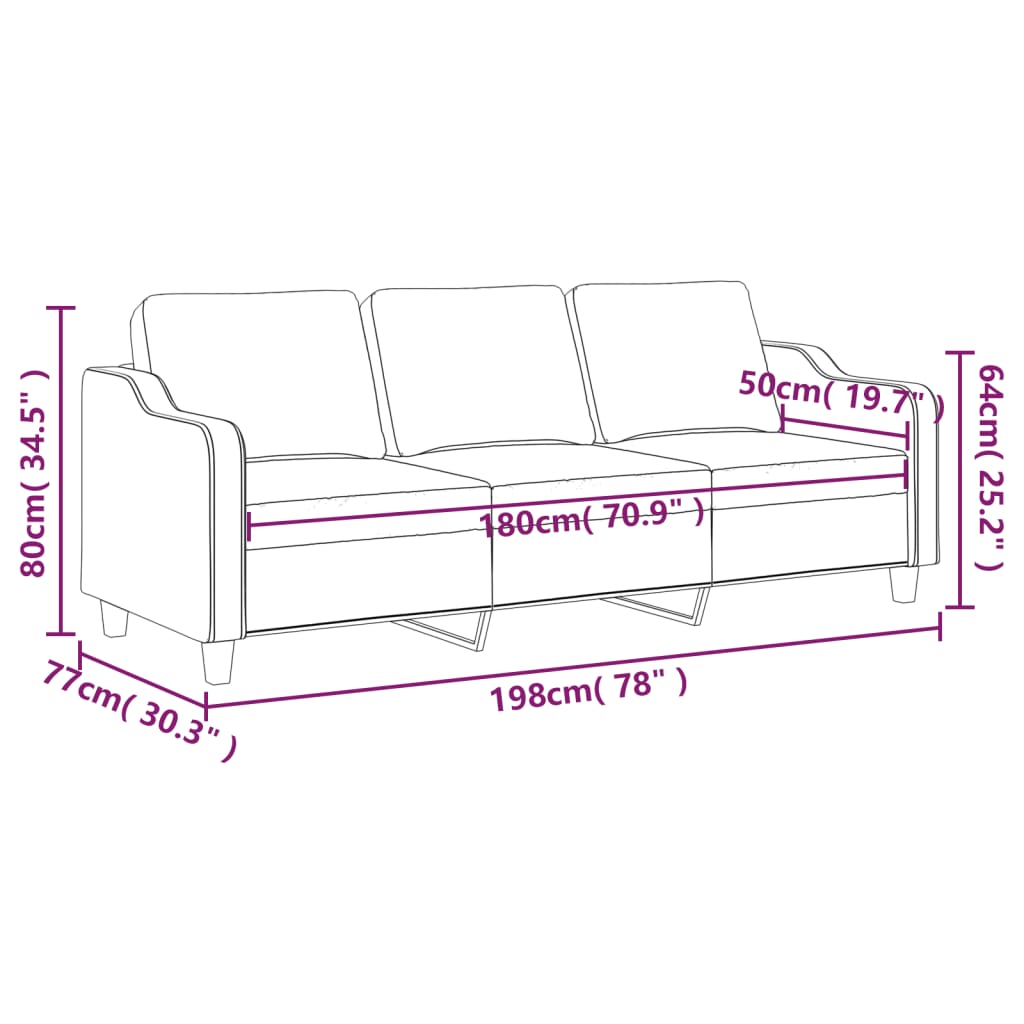 3-seater sofa 180 cm dark grey fabric