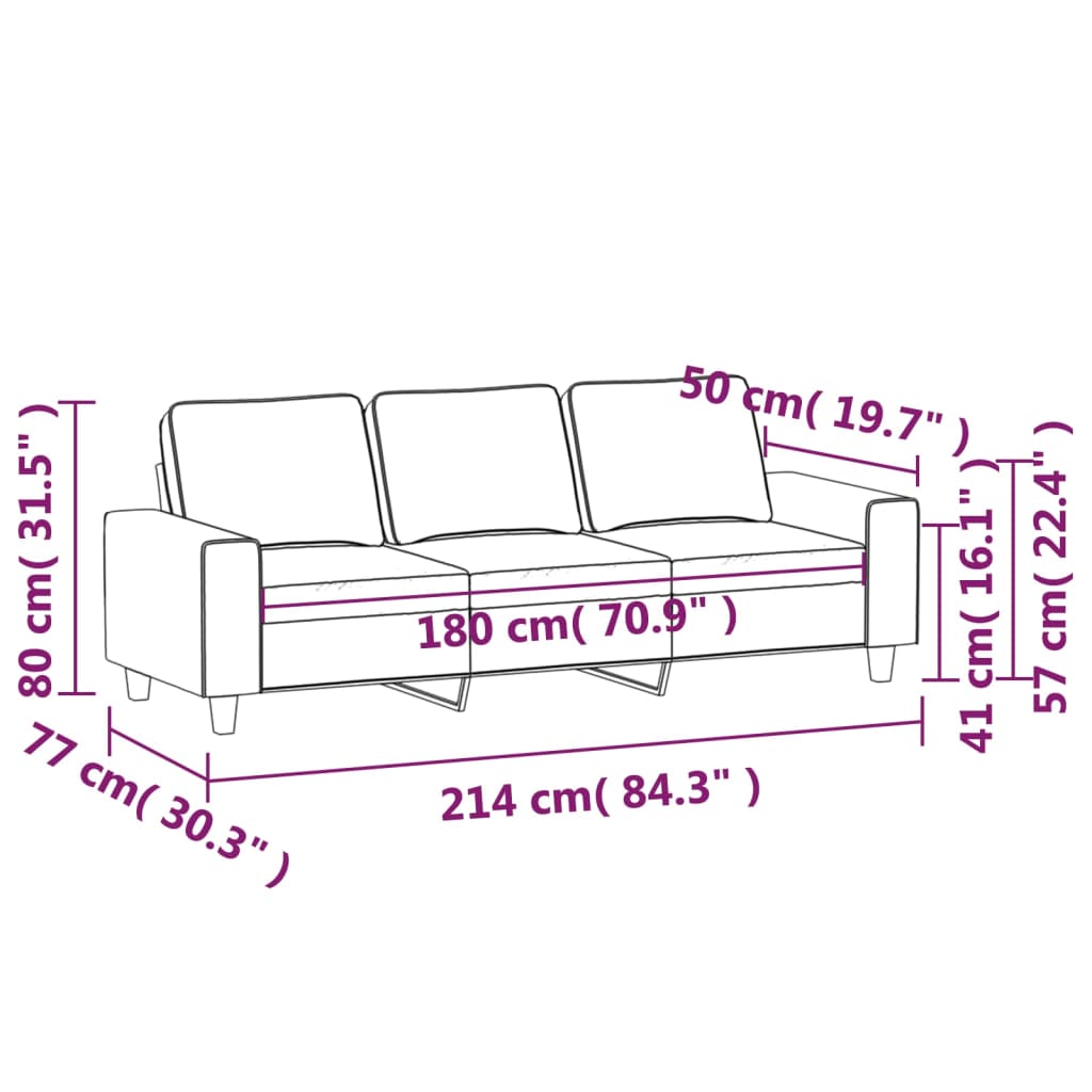 Sofá de 3 lugares 180 cm tecido cinza-claro