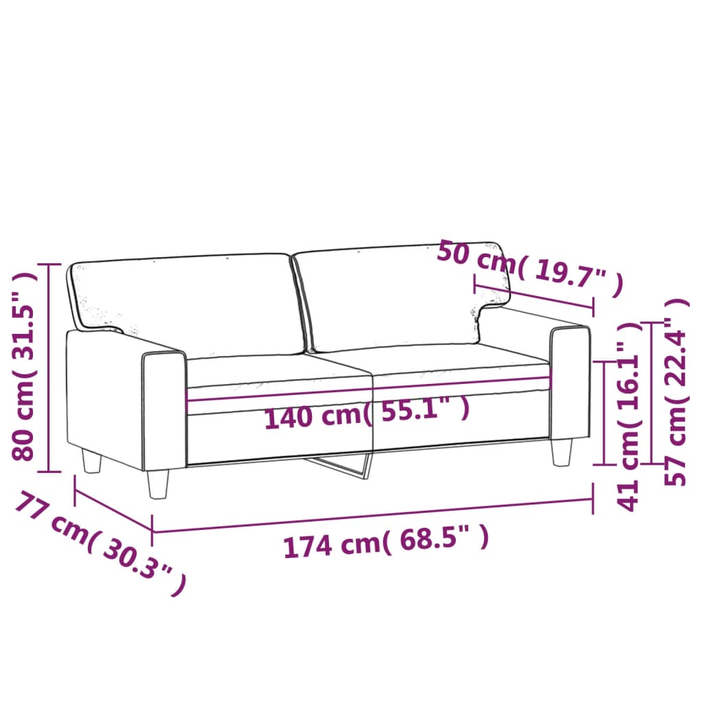 2-seater sofa 140 cm in cappuccino-colored faux leather
