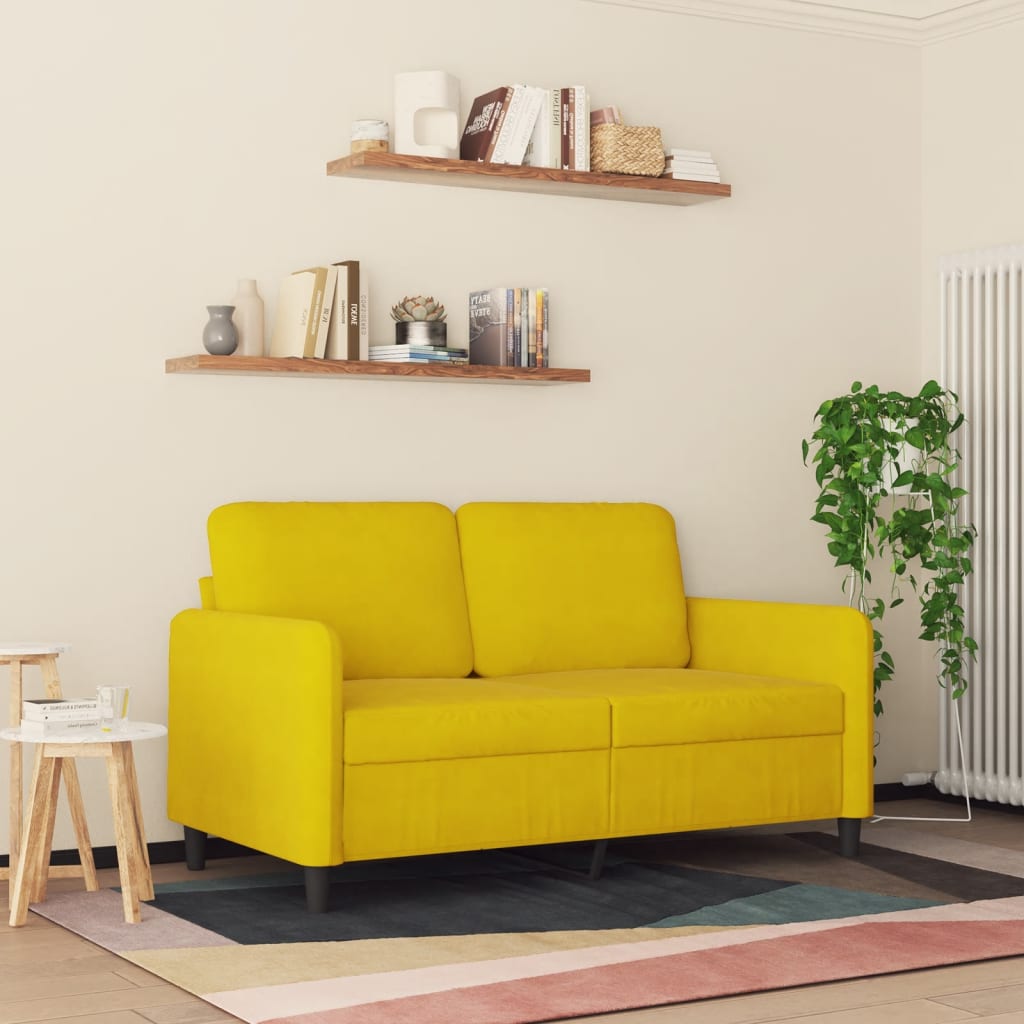 2-seater velvet sofa 120 cm yellow