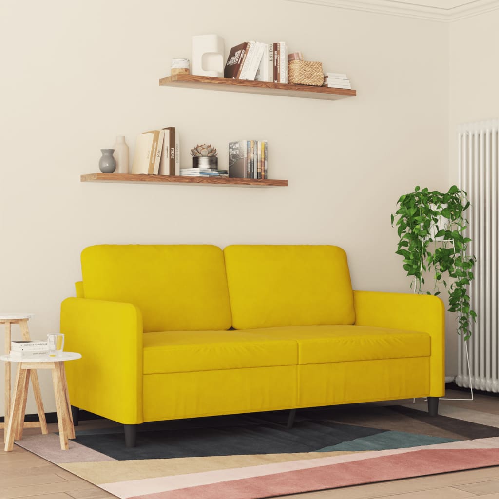 2-seater velvet sofa 140 cm yellow