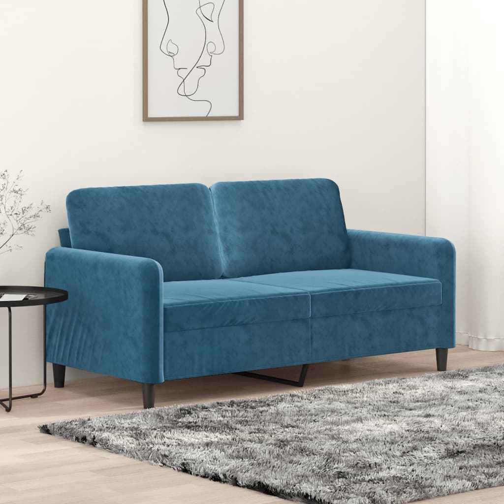 2-seater velvet sofa 140 cm blue