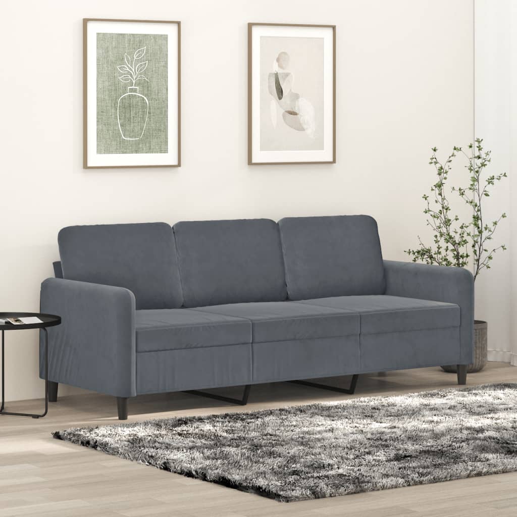 3-seater sofa 180 cm dark grey velvet
