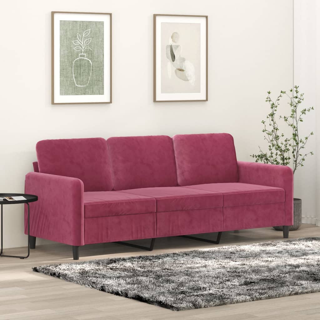 3-seater velvet sofa 180 cm red