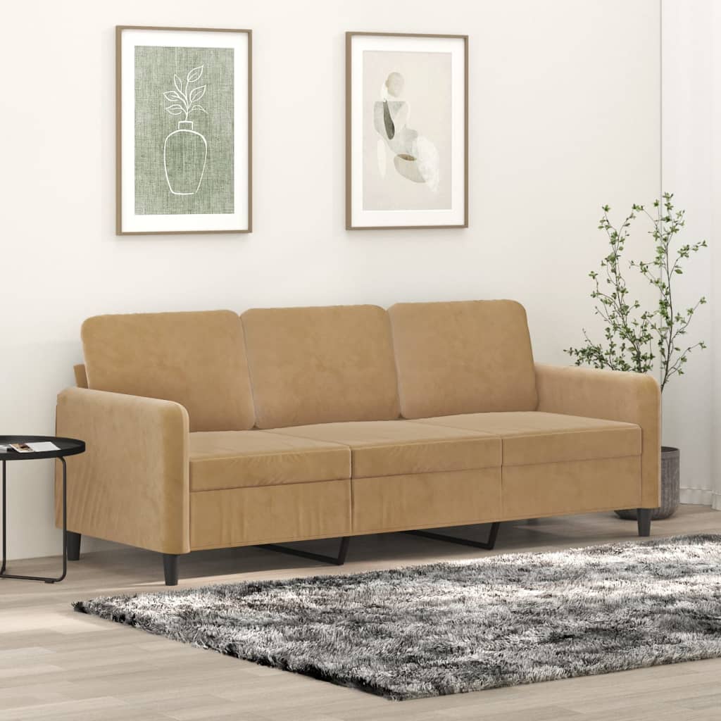 3-seater sofa 180 cm brown velvet