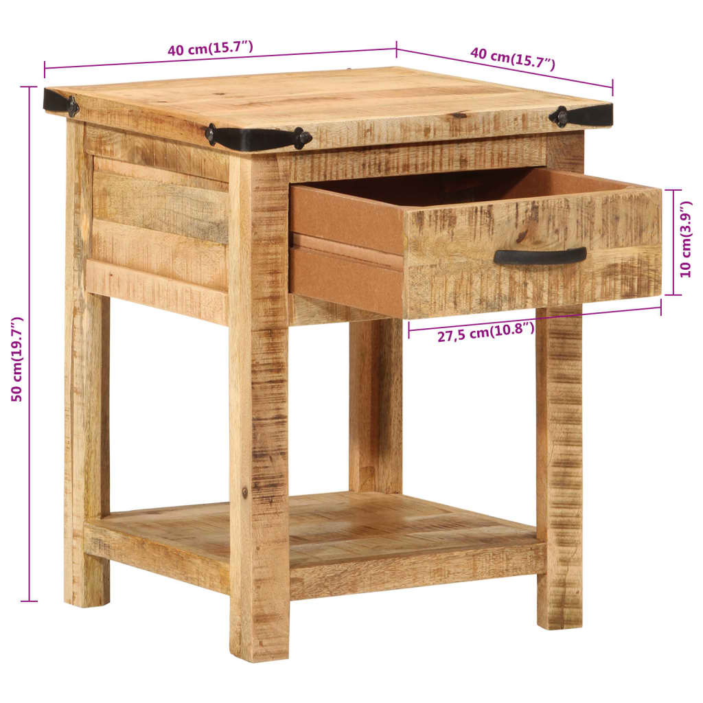 Bedside table 40x40x50 cm solid mango wood