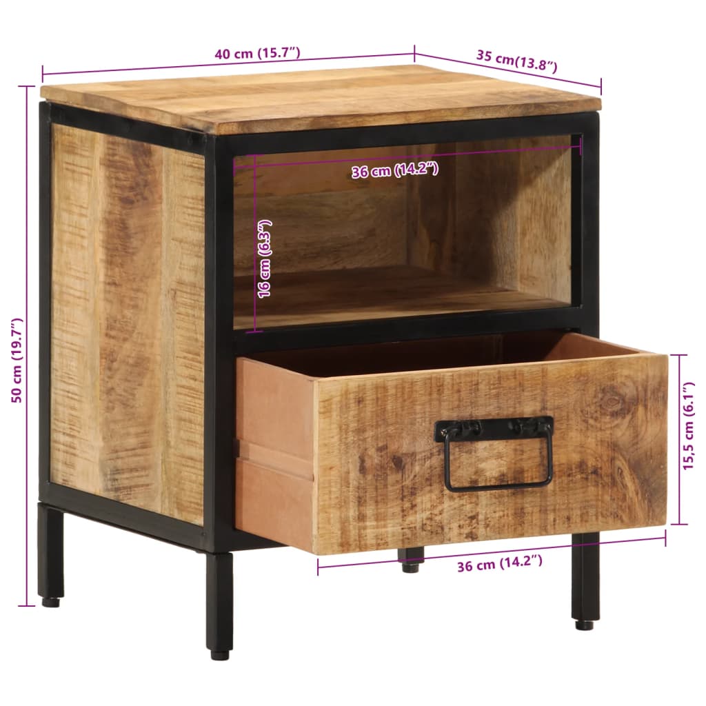 Bedside table 40x35x50 cm solid mango wood
