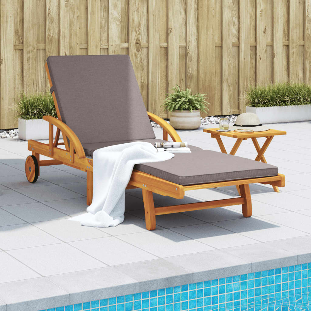 Sun lounger with cushion and solid acacia wood table