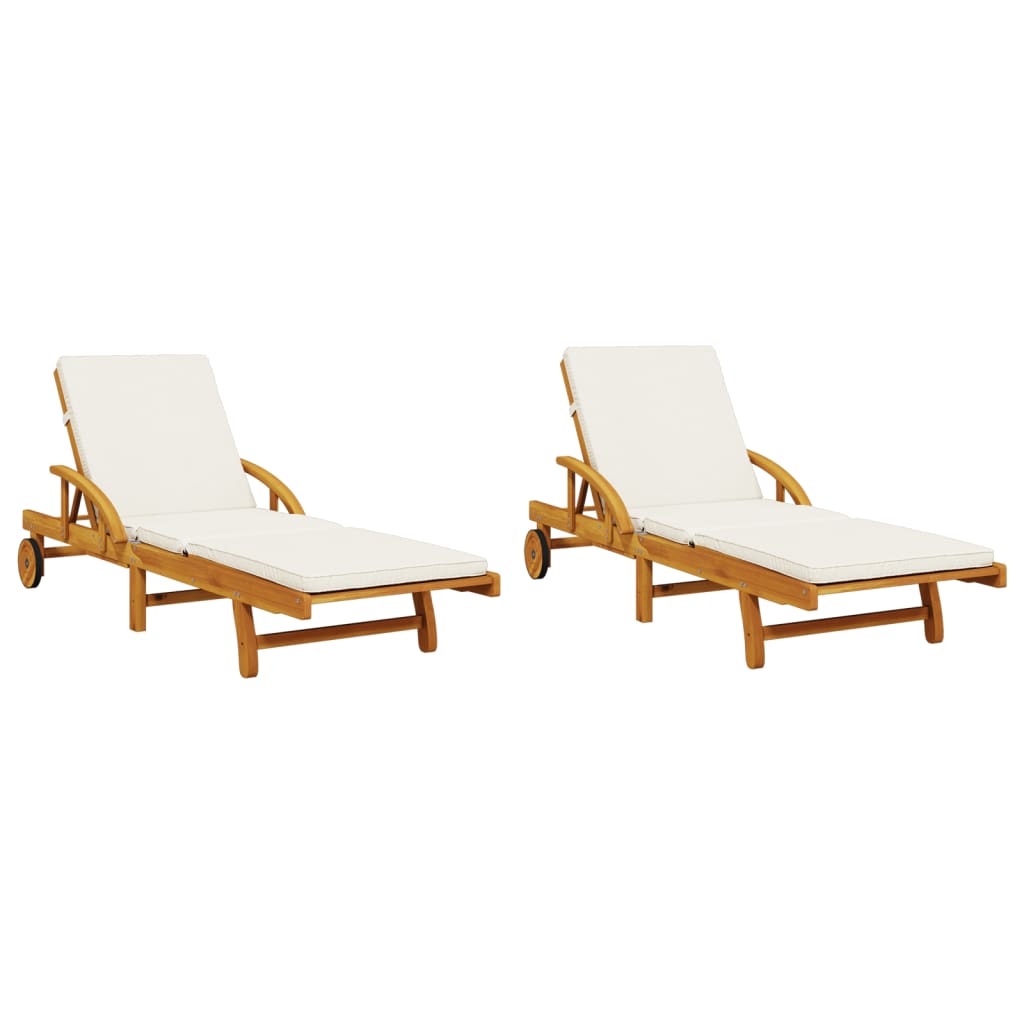 2 pcs sun loungers with table solid acacia wood