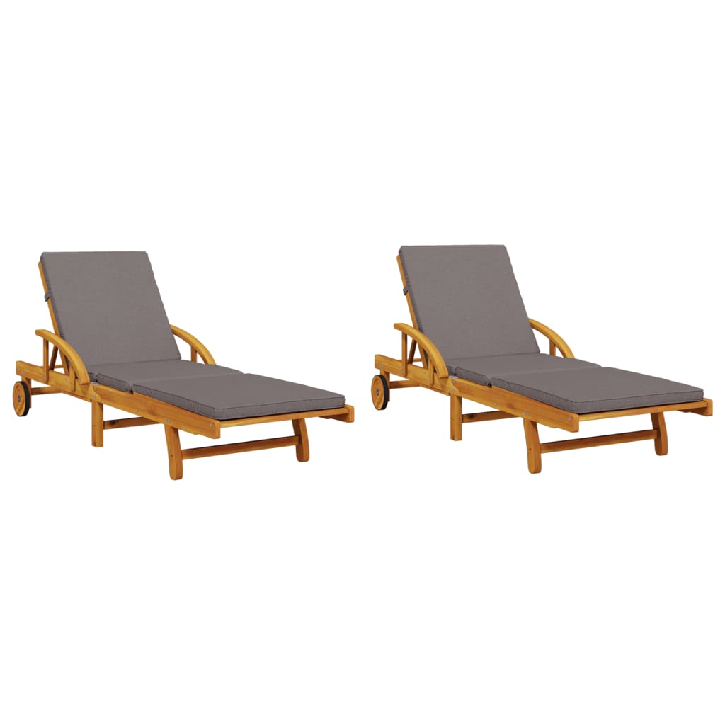 2 pcs sun loungers with table solid acacia wood