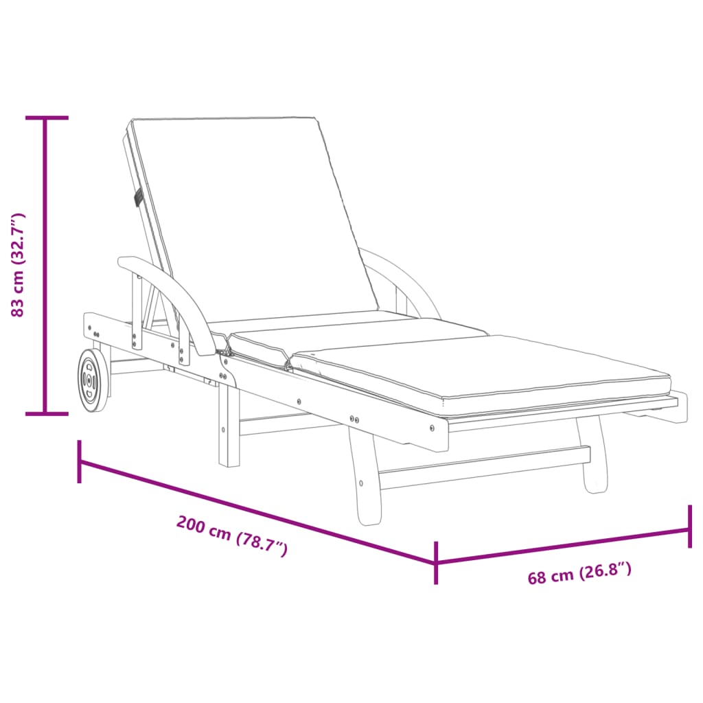 Sun loungers with cushions 2 pcs 200x68x83 cm solid acacia