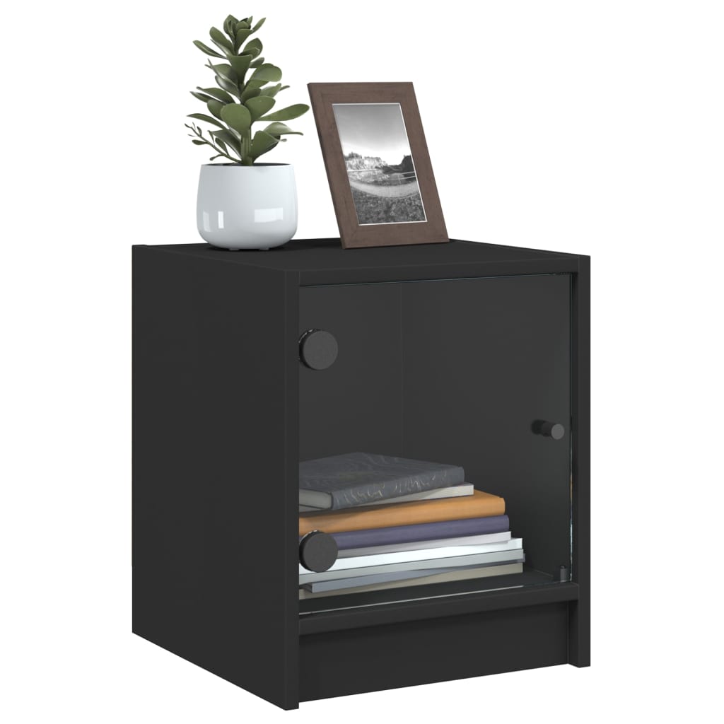 Mesas de cabeceira c/ portas de vidro 2 pcs 35x37x42 cm preto