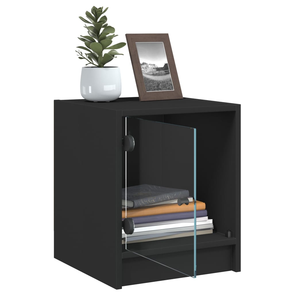 Mesas de cabeceira c/ portas de vidro 2 pcs 35x37x42 cm preto
