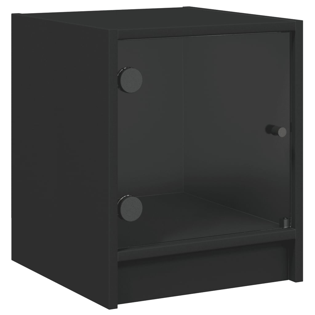 Mesas de cabeceira c/ portas de vidro 2 pcs 35x37x42 cm preto