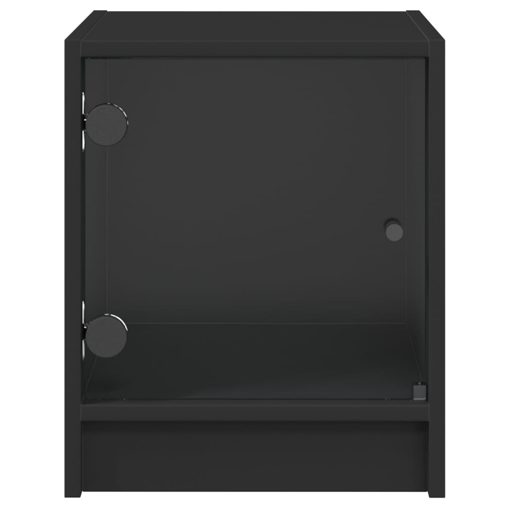 Mesas de cabeceira c/ portas de vidro 2 pcs 35x37x42 cm preto