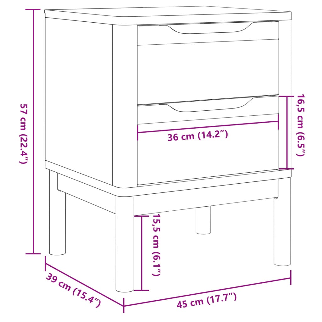 Bedside table 45x39x57 cm solid pine wood white