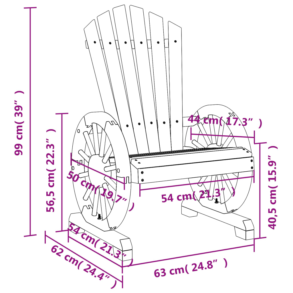 Adirondack garden chair in solid fir wood