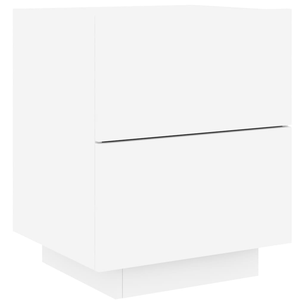 Mesas de cabeceira c/ luzes LED 2 pcs derivados madeira branco