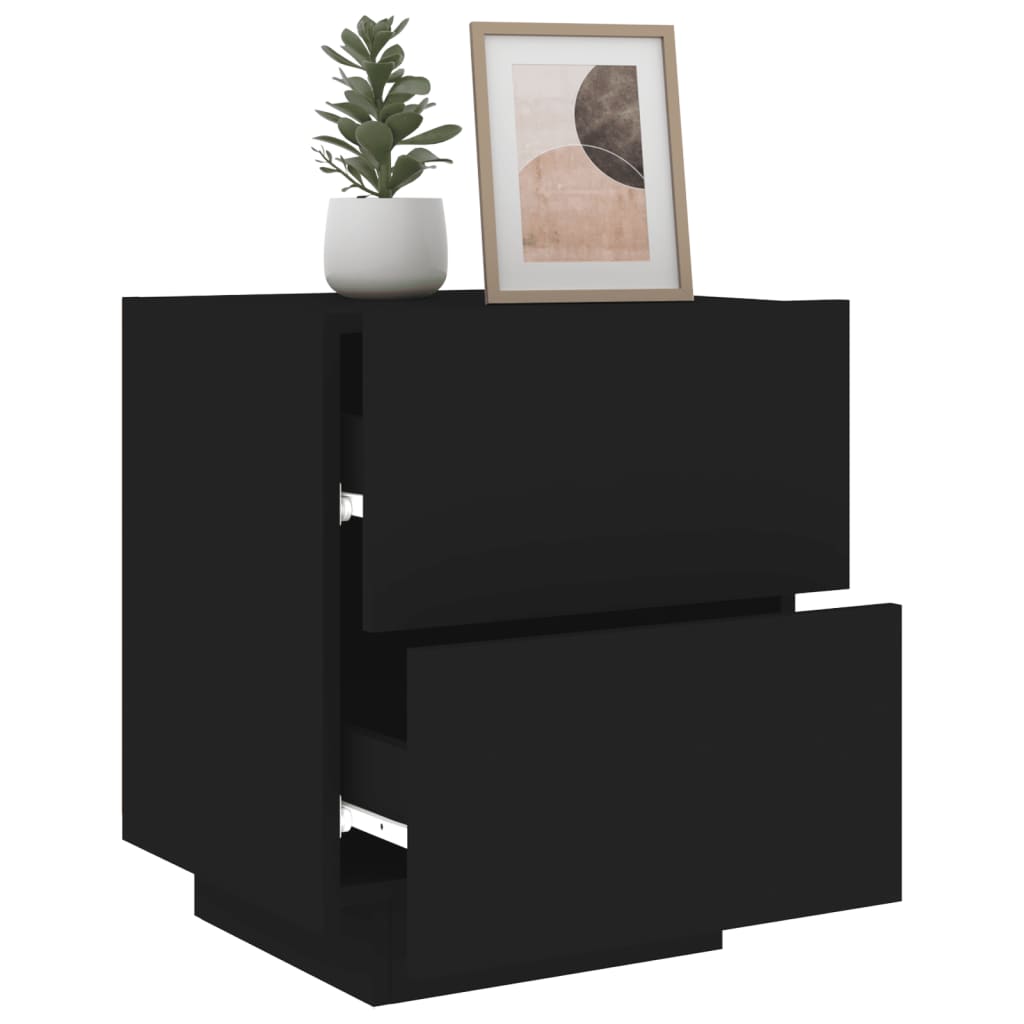 Mesa de cabeceira com luzes LED derivados de madeira preto