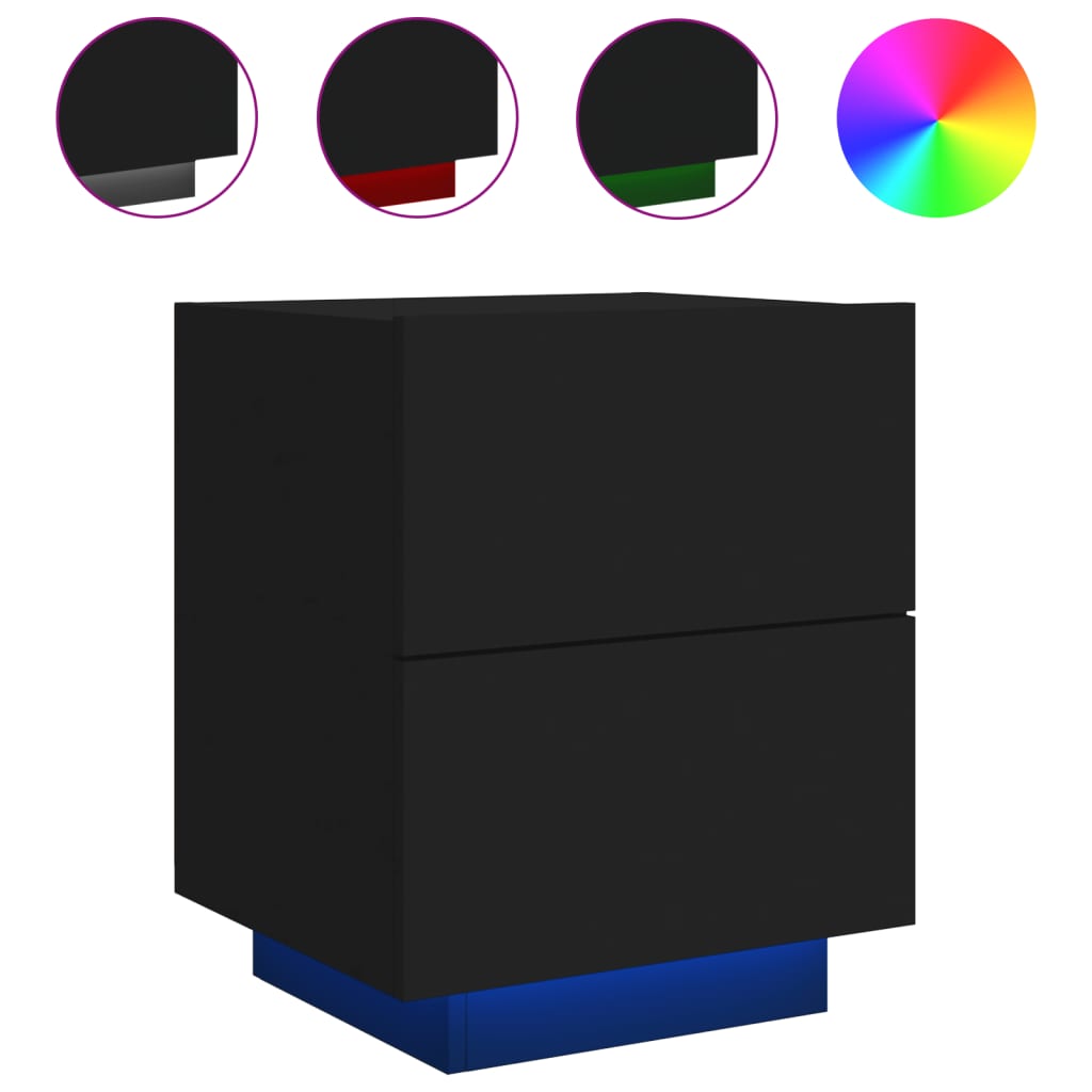 Mesas de cabeceira c/ luzes LED 2 pcs derivados madeira preto