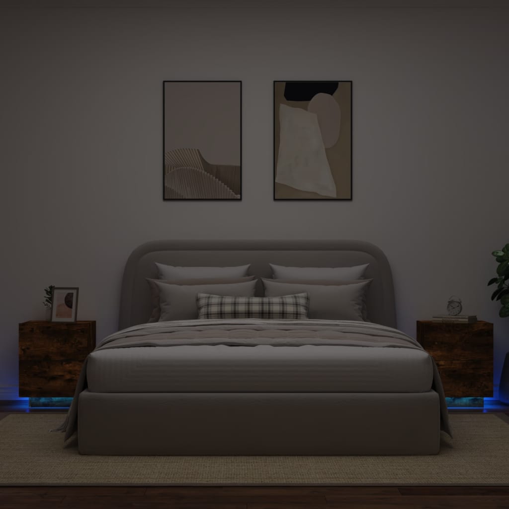 Bedside tables with LEDs 2 pcs made from smoked oak wood