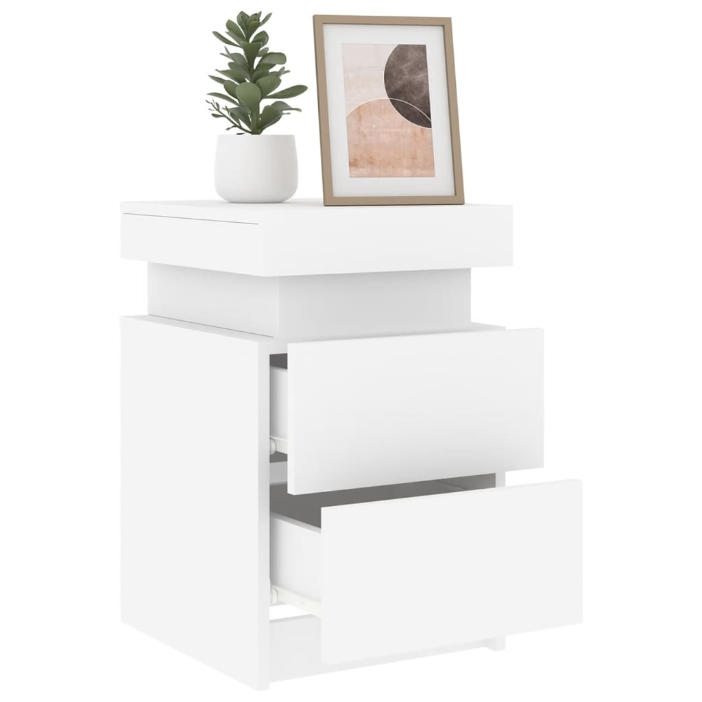 Mesa de cabeceira com luzes LED 35x39x55 cm branco