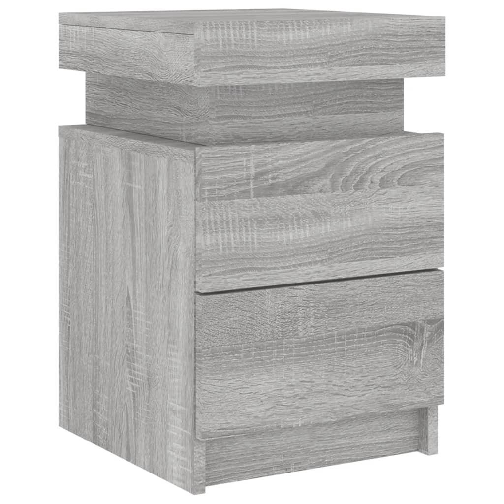 Mesas cabeceira c/ luzes LED 2 pcs 35x39x55 cm cinza sonoma