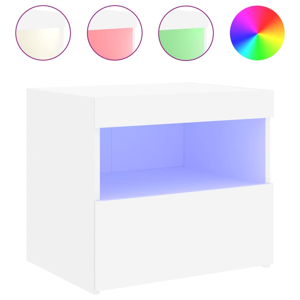 Mesas de cabeceira c/ luzes LED 2 pcs 50x40x45 cm branco