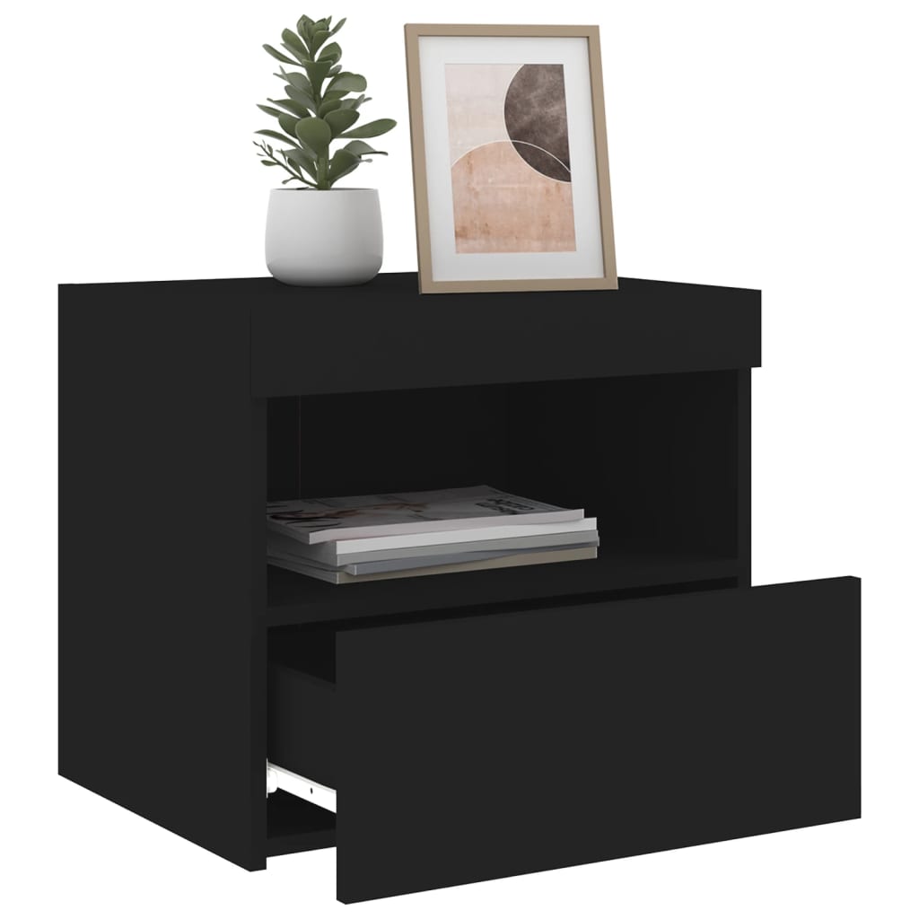 Mesa de cabeceira com luzes LED 50x40x45 cm preto