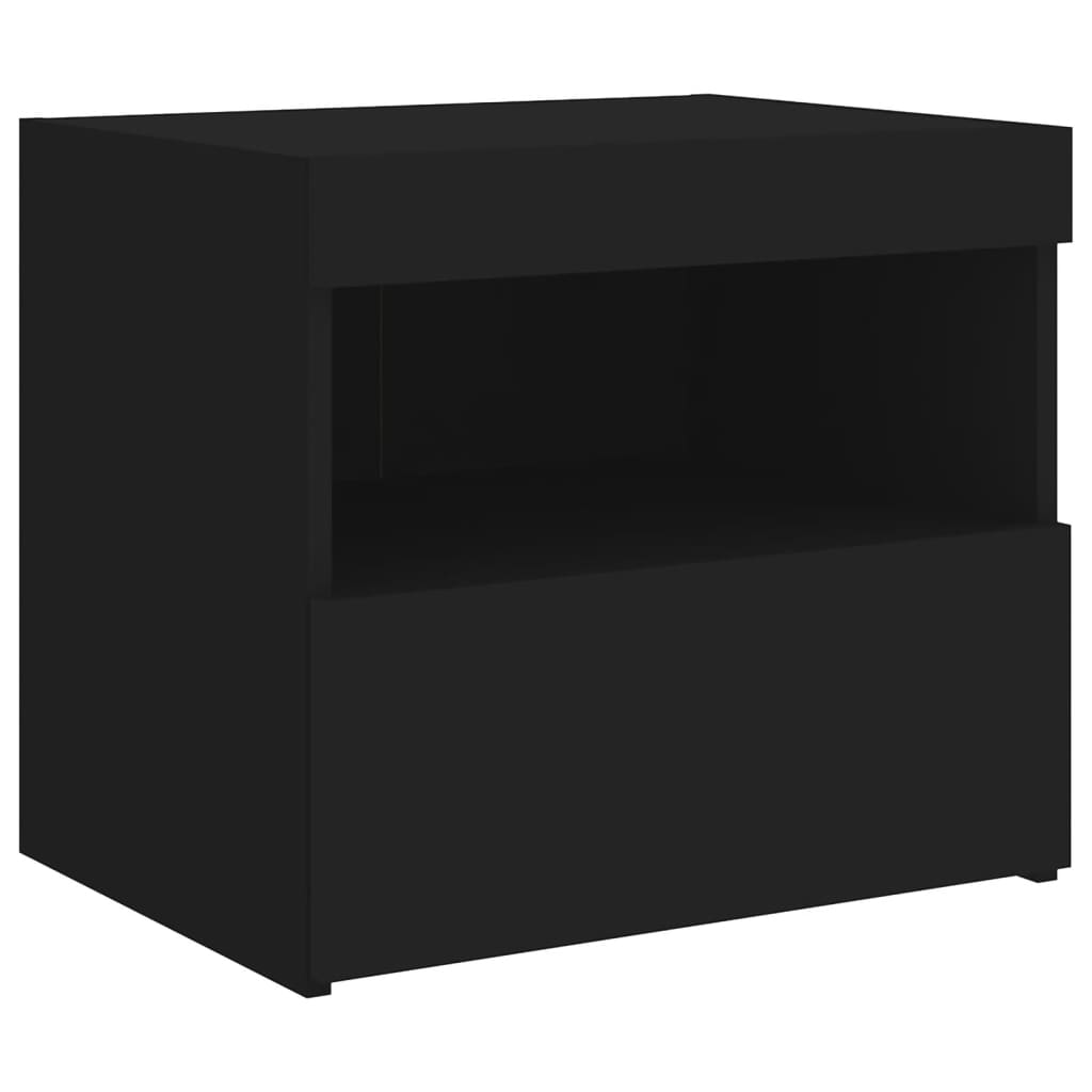 Mesa de cabeceira com luzes LED 50x40x45 cm preto