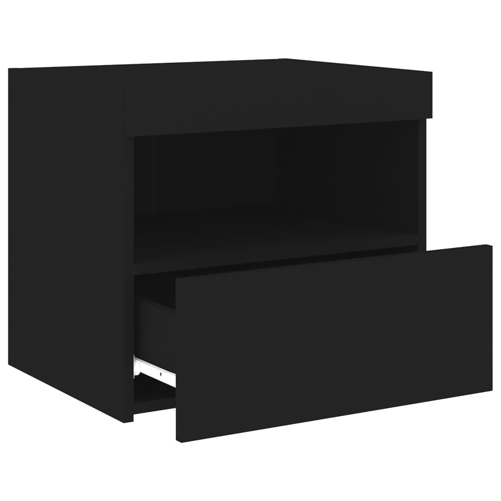Mesa de cabeceira com luzes LED 50x40x45 cm preto