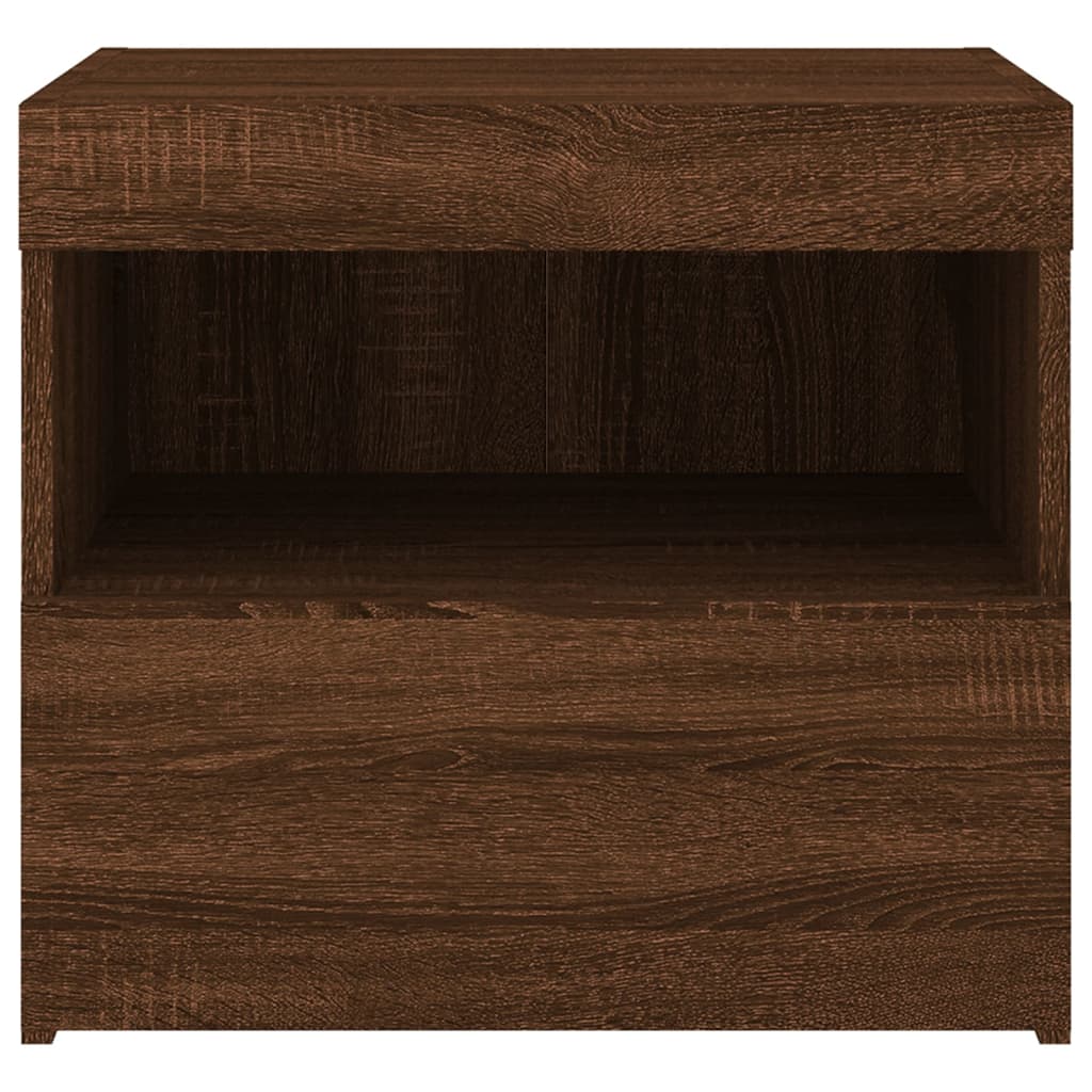 Mesas cabeceira c/ luzes LED 2pcs 50x40x45 cm carvalho castanho