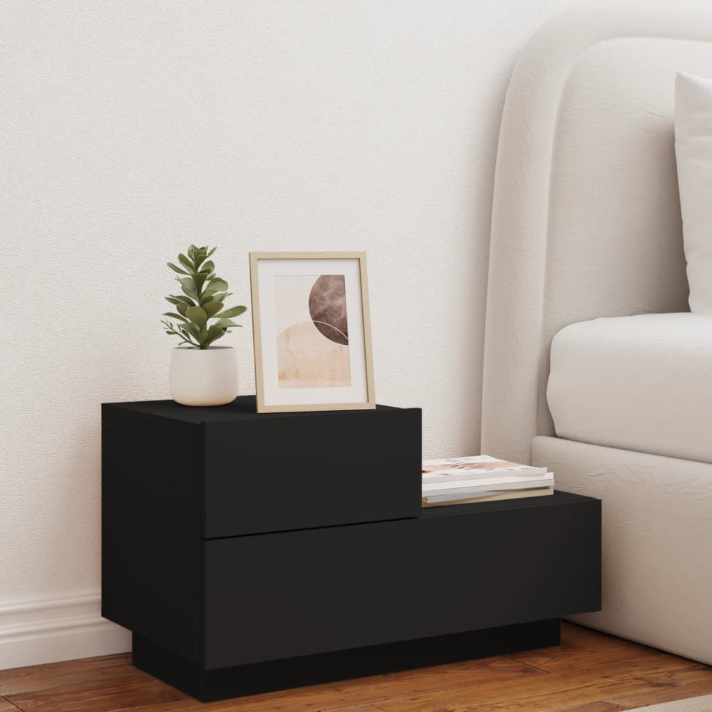 Mesa de cabeceira com luzes LED 70x36x40,5 cm preto