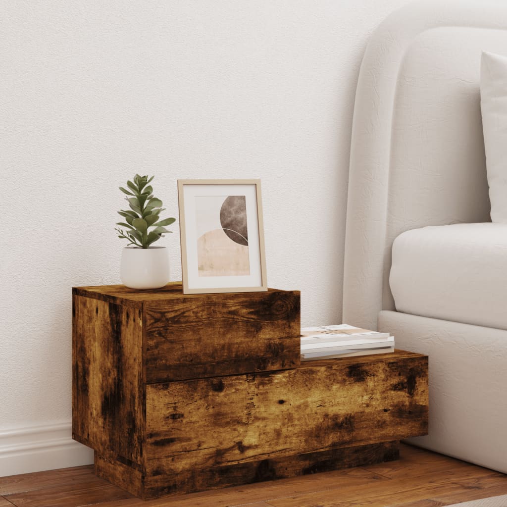 Mesa de cabeceira com luzes LED 70x36x40,5 cm carvalho fumado